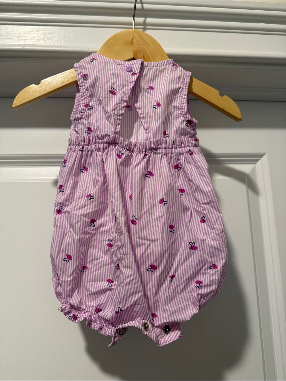 Pink Striped Baby Bubble Romper with Cherry Motif